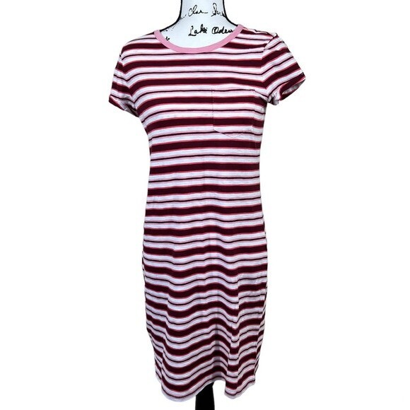 GAP Dresses & Skirts - Gap pink dress women striped t shirt dress short sleeve with pocket size S